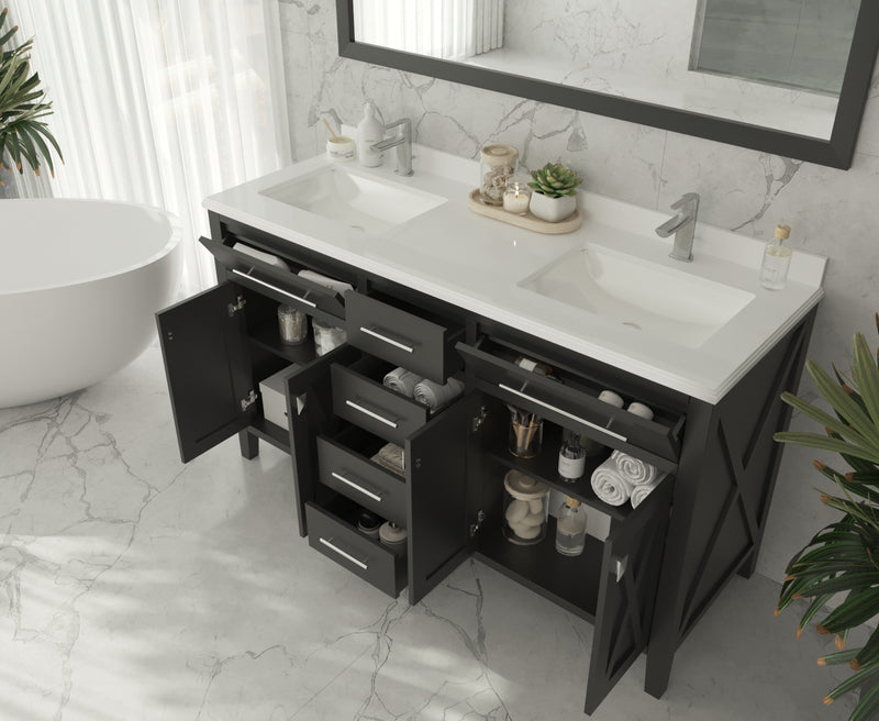 Laviva 313YG319-60E-BW Wimbledon 60" Espresso Double Sink Bathroom Vanity with Black Wood Marble Countertop