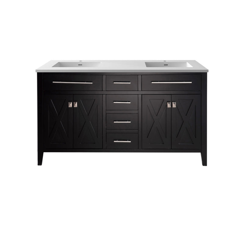 Laviva 313YG319-60E-MW Wimbledon 60" Espresso Double Sink Bathroom Vanity with Matte White VIVA Stone Solid Surface Countertop