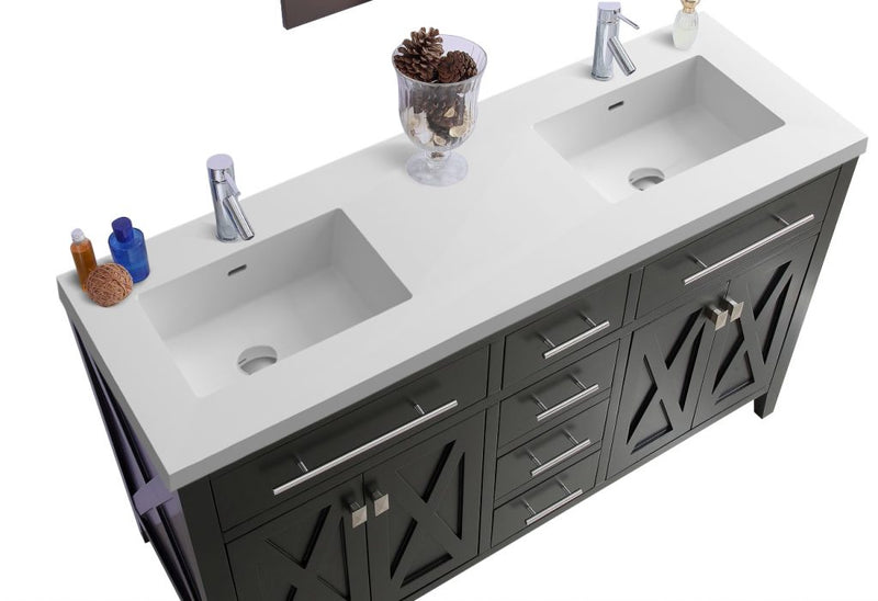 Laviva 313YG319-60E-MW Wimbledon 60" Espresso Double Sink Bathroom Vanity with Matte White VIVA Stone Solid Surface Countertop