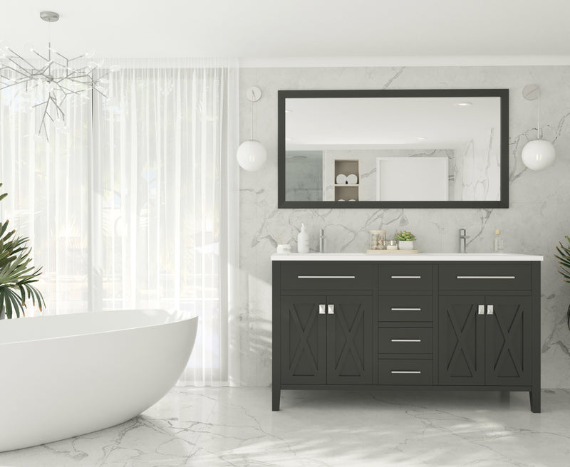 Laviva 313YG319-60E-MW Wimbledon 60" Espresso Double Sink Bathroom Vanity with Matte White VIVA Stone Solid Surface Countertop