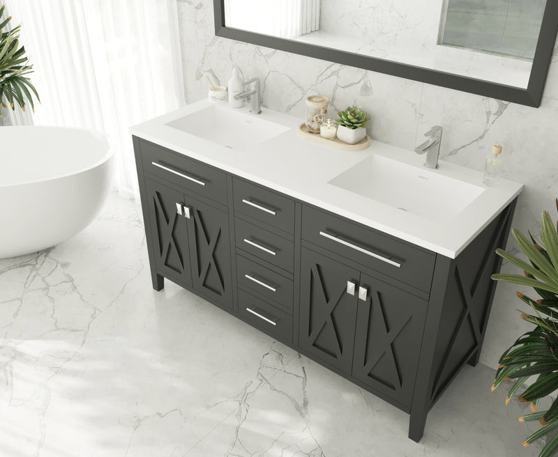 Laviva 313YG319-60E-MW Wimbledon 60" Espresso Double Sink Bathroom Vanity with Matte White VIVA Stone Solid Surface Countertop