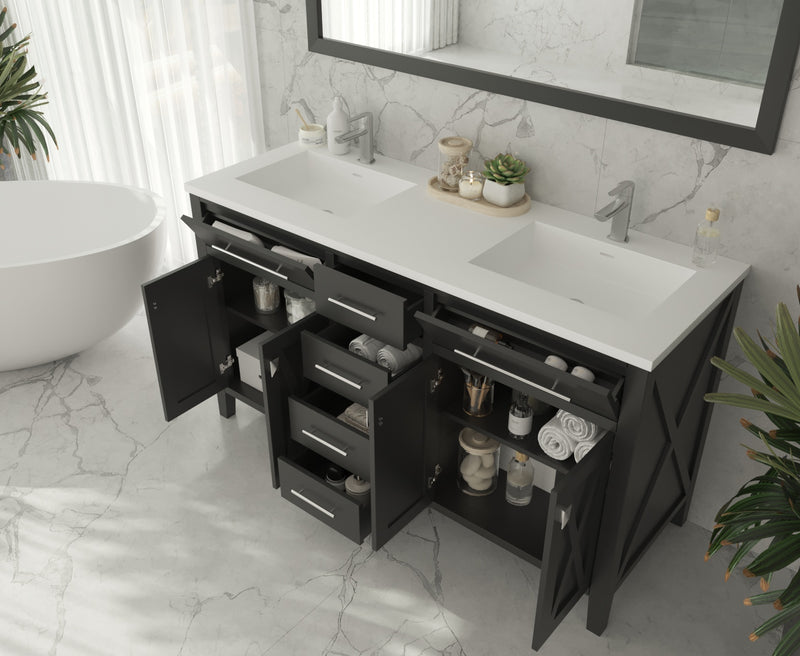 Laviva 313YG319-60E-MW Wimbledon 60" Espresso Double Sink Bathroom Vanity with Matte White VIVA Stone Solid Surface Countertop