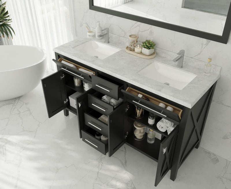 Laviva 313YG319-60E-WC Wimbledon 60" Espresso Double Sink Bathroom Vanity with White Carrara Marble Countertop