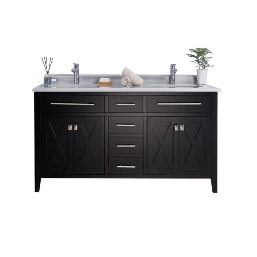 Laviva 313YG319-60E-WS Wimbledon 60" Espresso Double Sink Bathroom Vanity with White Stripes Marble Countertop