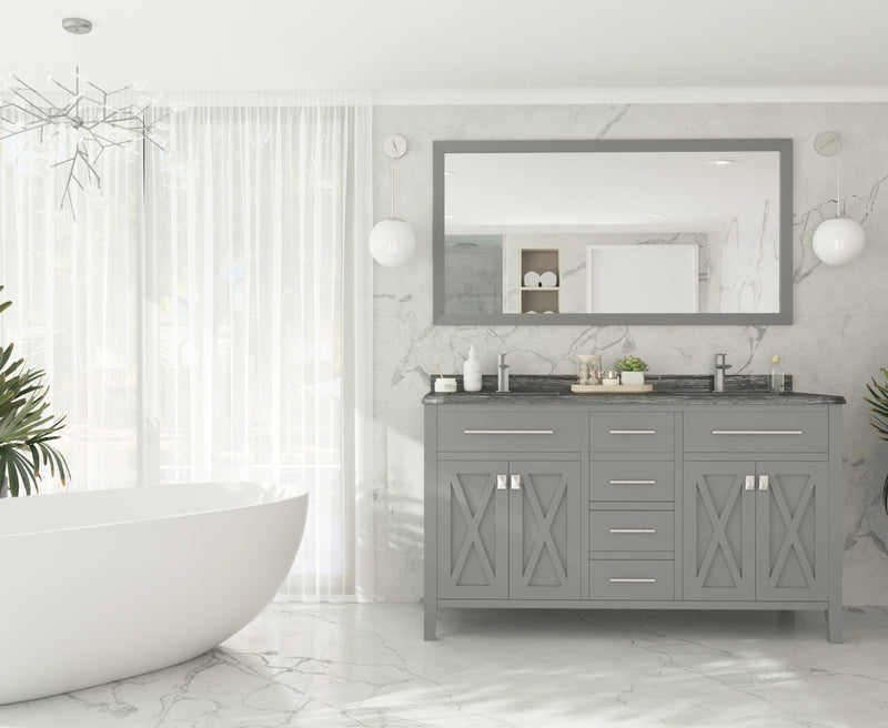 Laviva 313YG319-60G-BW Wimbledon 60" Grey Double Sink Bathroom Vanity with Black Wood Marble Countertop