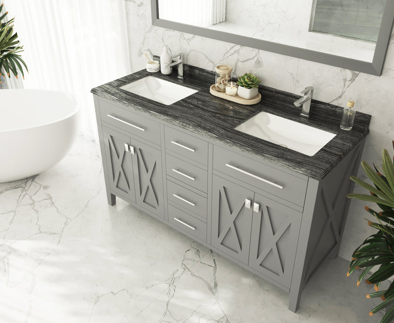 Laviva 313YG319-60G-BW Wimbledon 60" Grey Double Sink Bathroom Vanity with Black Wood Marble Countertop