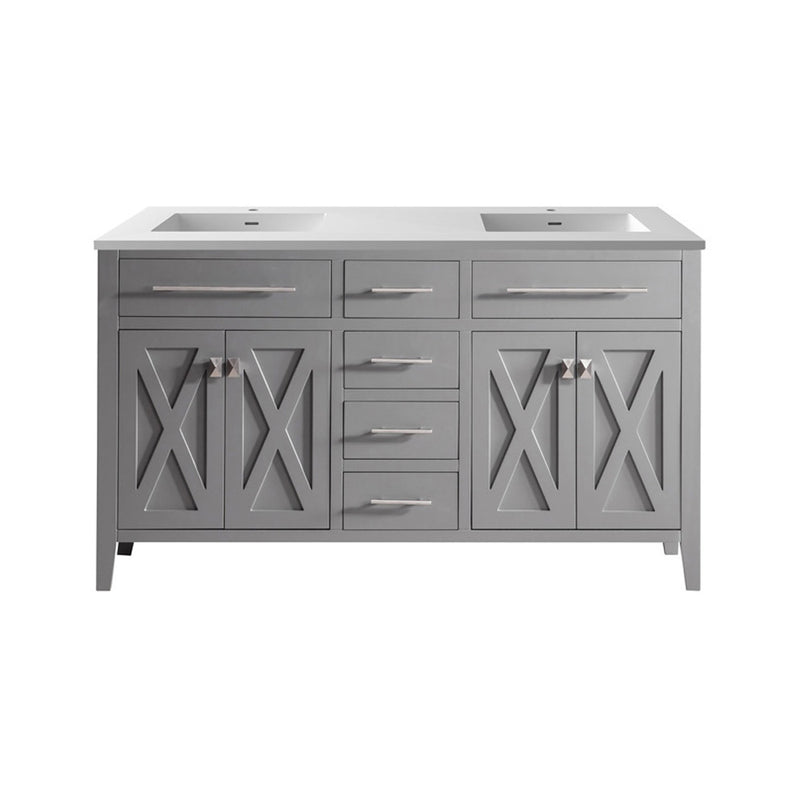 Laviva 313YG319-60G-MW Wimbledon 60" Grey Double Sink Bathroom Vanity with Matte White VIVA Stone Solid Surface Countertop