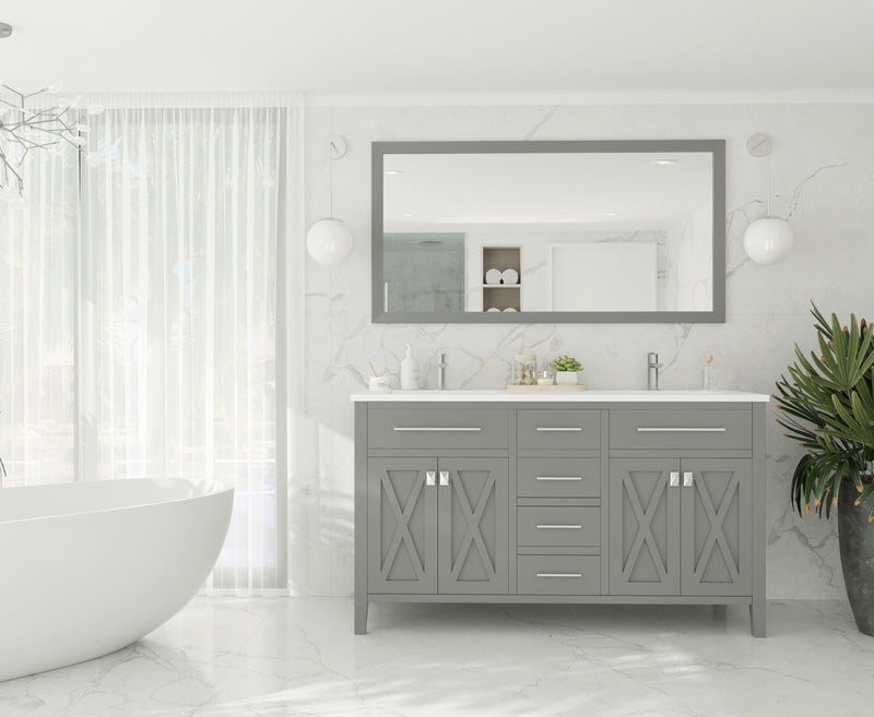 Laviva 313YG319-60G-MW Wimbledon 60" Grey Double Sink Bathroom Vanity with Matte White VIVA Stone Solid Surface Countertop
