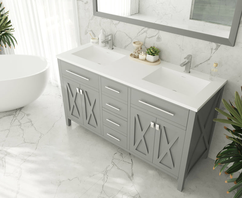 Laviva 313YG319-60G-MW Wimbledon 60" Grey Double Sink Bathroom Vanity with Matte White VIVA Stone Solid Surface Countertop