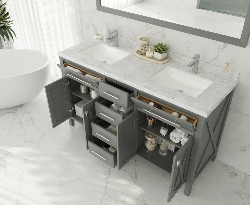 Laviva 313YG319-60G-MW Wimbledon 60" Grey Double Sink Bathroom Vanity with Matte White VIVA Stone Solid Surface Countertop