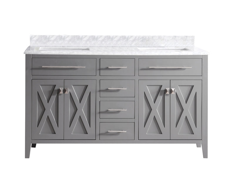 Laviva 313YG319-60G-WC Wimbledon 60" Grey Double Sink Bathroom Vanity with White Carrara Marble Countertop
