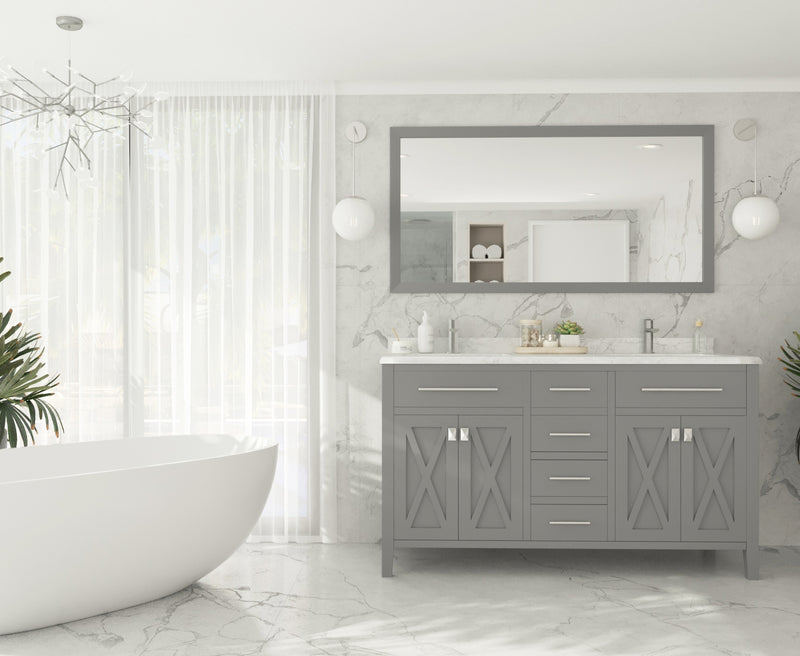 Laviva 313YG319-60G-WC Wimbledon 60" Grey Double Sink Bathroom Vanity with White Carrara Marble Countertop