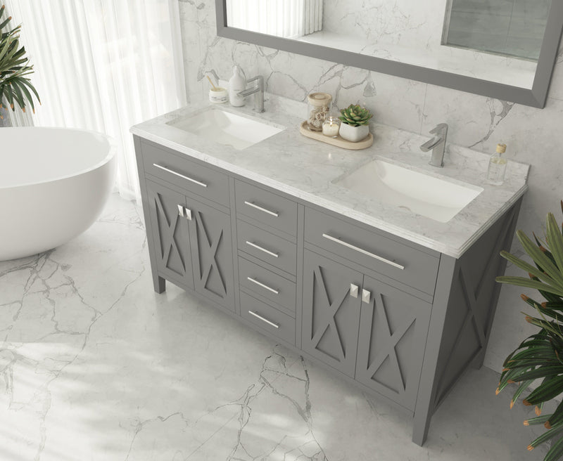 Laviva 313YG319-60G-WC Wimbledon 60" Grey Double Sink Bathroom Vanity with White Carrara Marble Countertop