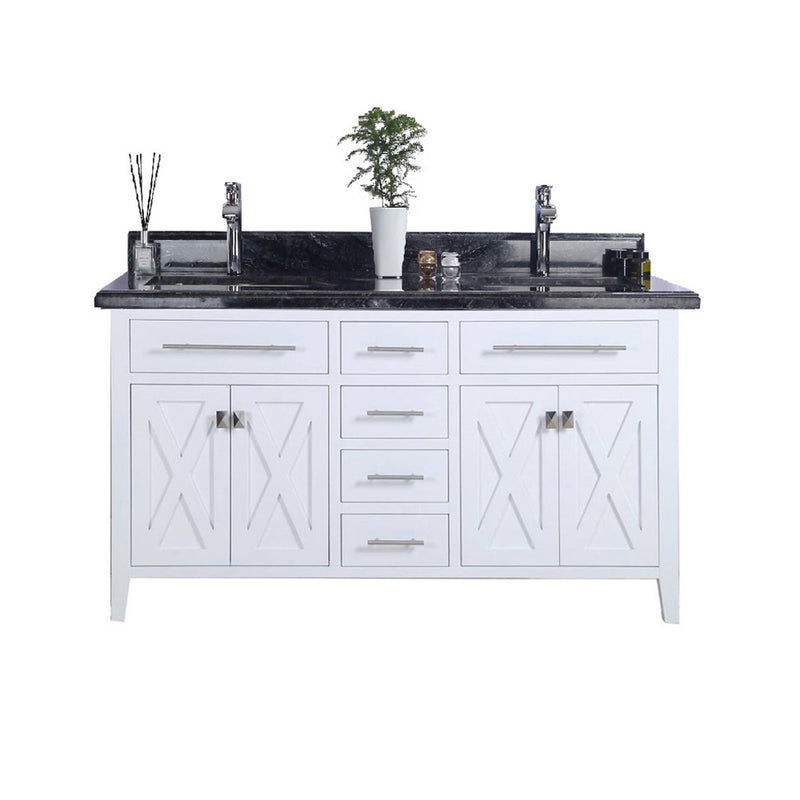 Laviva 313YG319-60W-BW Wimbledon 60" White Double Sink Bathroom Vanity with Black Wood Marble Countertop