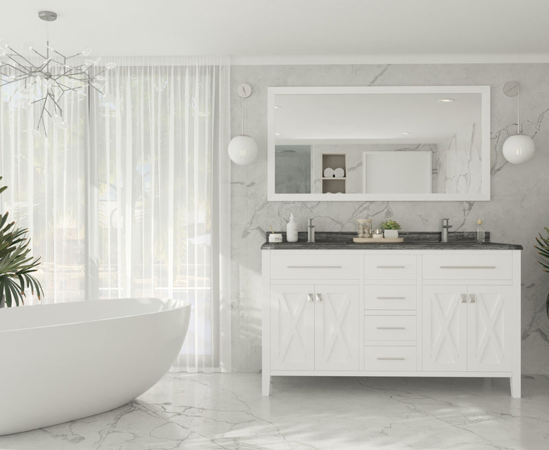 Laviva 313YG319-60W-BW Wimbledon 60" White Double Sink Bathroom Vanity with Black Wood Marble Countertop