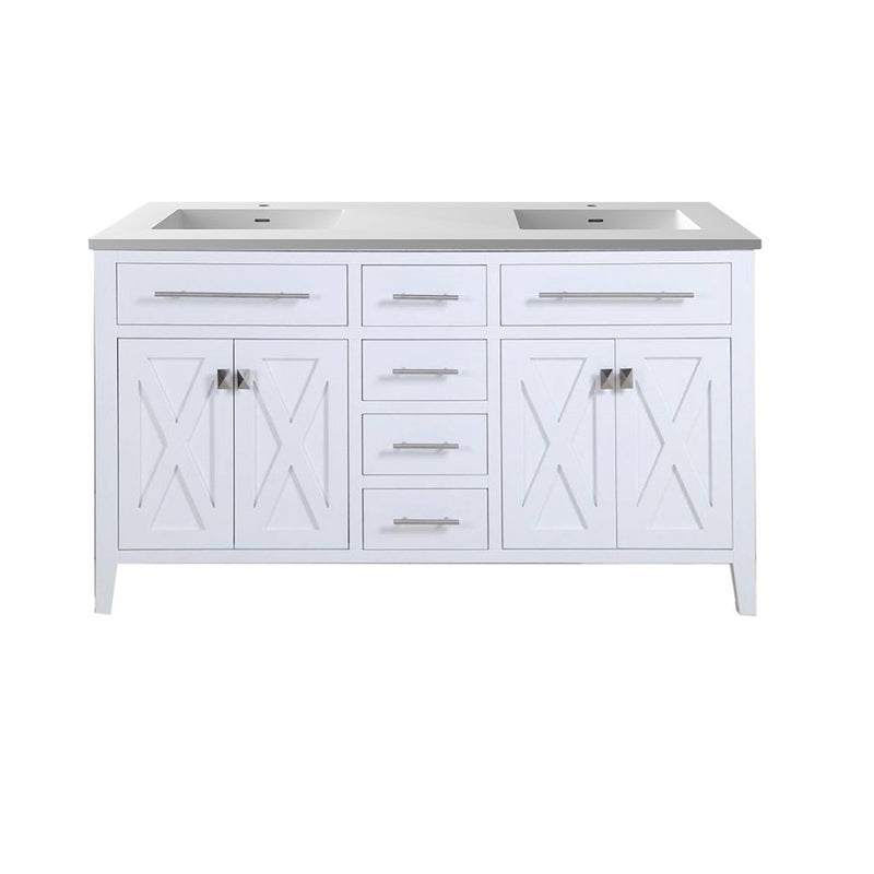 Laviva 313YG319-60W-MW Wimbledon 60" White Double Sink Bathroom Vanity with Matte White VIVA Stone Solid Surface Countertop