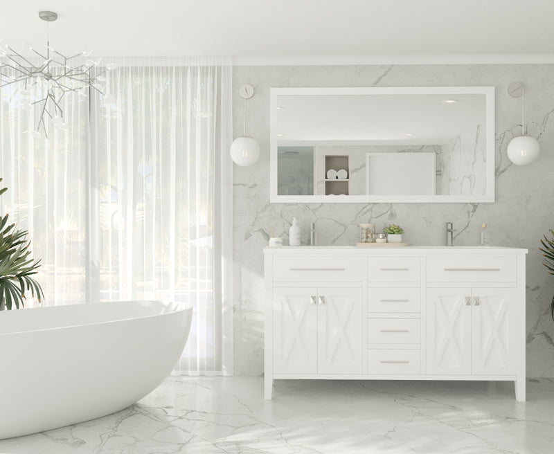 Laviva 313YG319-60W-MW Wimbledon 60" White Double Sink Bathroom Vanity with Matte White VIVA Stone Solid Surface Countertop
