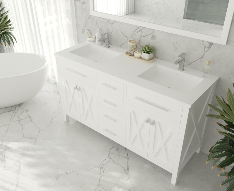 Laviva 313YG319-60W-MW Wimbledon 60" White Double Sink Bathroom Vanity with Matte White VIVA Stone Solid Surface Countertop