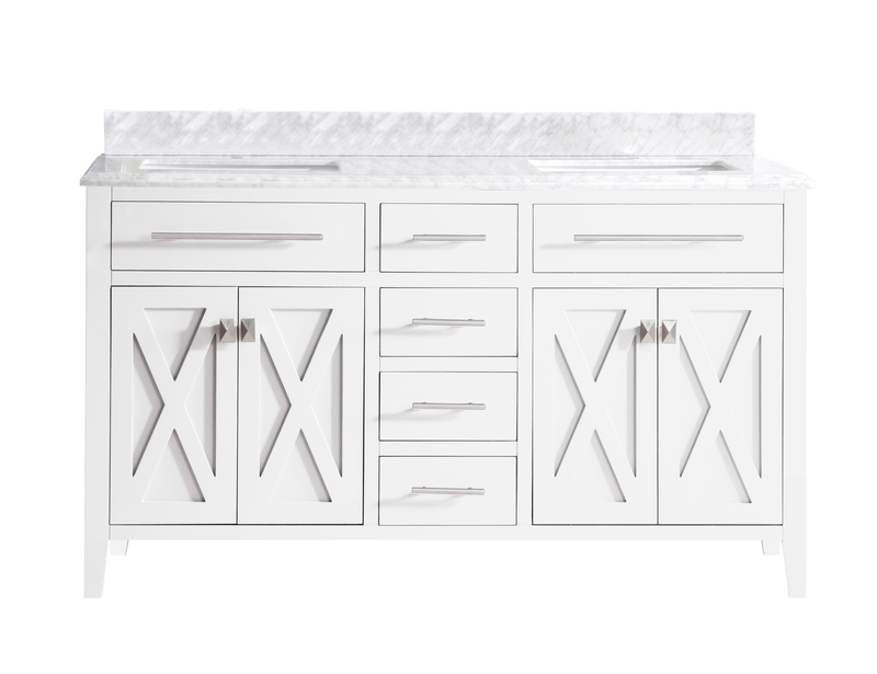Laviva 313YG319-60W-WC Wimbledon 60" White Double Sink Bathroom Vanity with White Carrara Marble Countertop