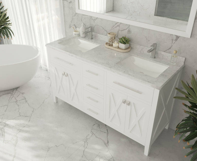 Laviva 313YG319-60W-WC Wimbledon 60" White Double Sink Bathroom Vanity with White Carrara Marble Countertop