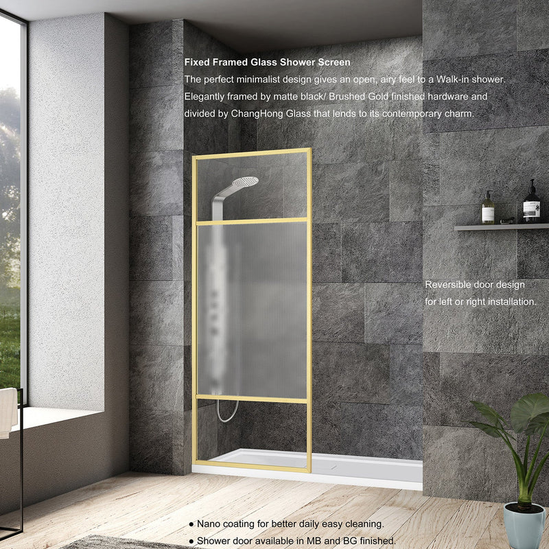 Vinnova 316034-WR-MB Tafalla 34" W x 74" H Frameless Fixed Glass Panel