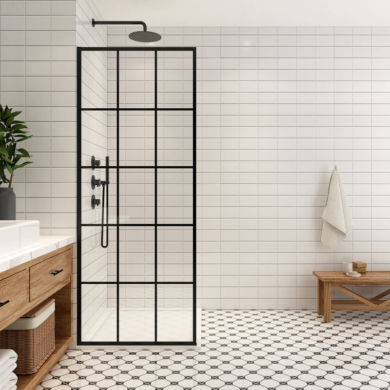 Vinnova 319034-WR-MB Puente 34" W x 78" H Fixed Single Panel Frameless Shower Door in Matte Black with Clear Glass
