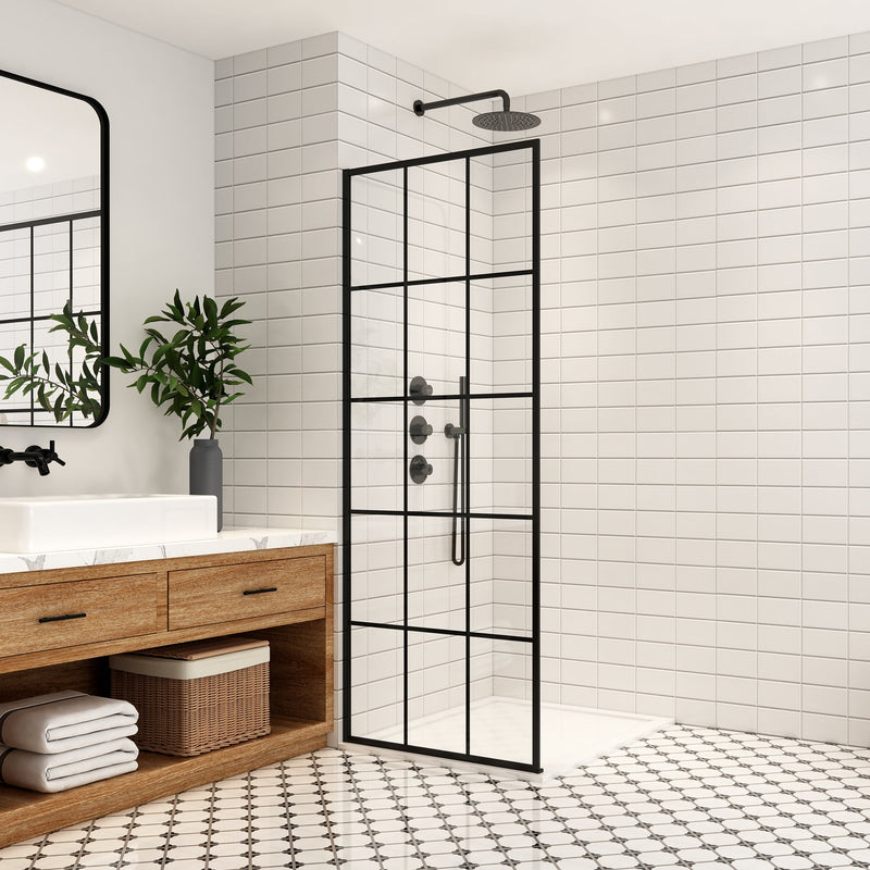 Vinnova 319034-WR-MB Puente 34" W x 78" H Fixed Single Panel Frameless Shower Door in Matte Black with Clear Glass
