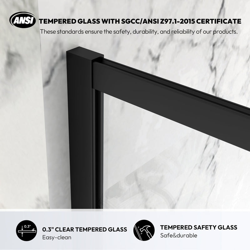 Vinnova 319034-WR-MB Puente 34" W x 78" H Fixed Single Panel Frameless Shower Door in Matte Black with Clear Glass