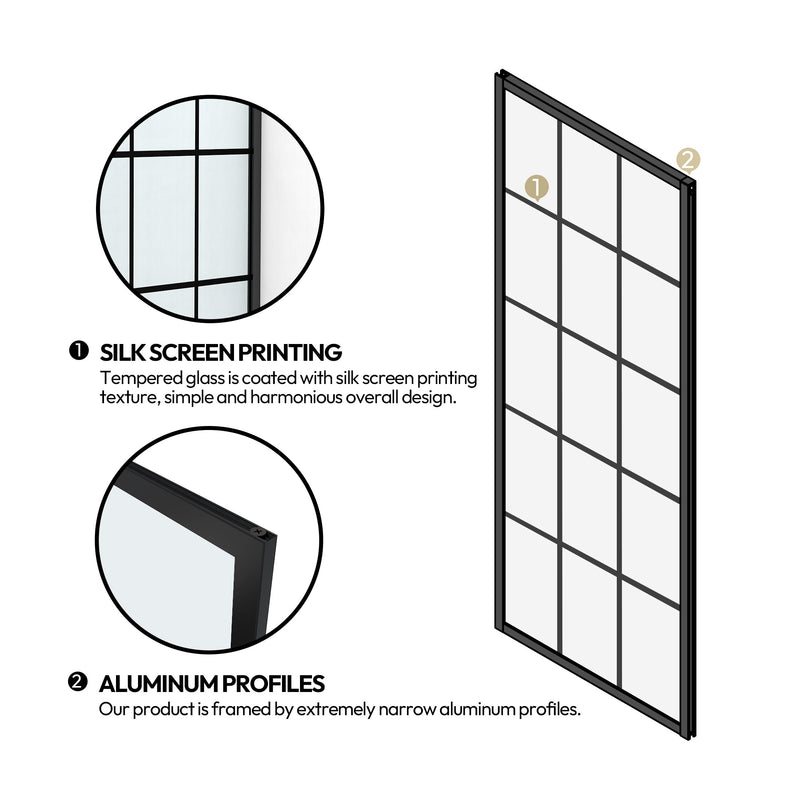 Vinnova 319034-WR-MB Puente 34" W x 78" H Fixed Single Panel Frameless Shower Door in Matte Black with Clear Glass