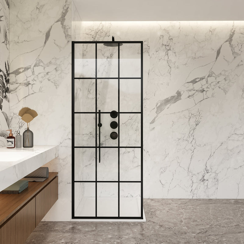 Vinnova 319034-WR-MB Puente 34" W x 78" H Fixed Single Panel Frameless Shower Door in Matte Black with Clear Glass