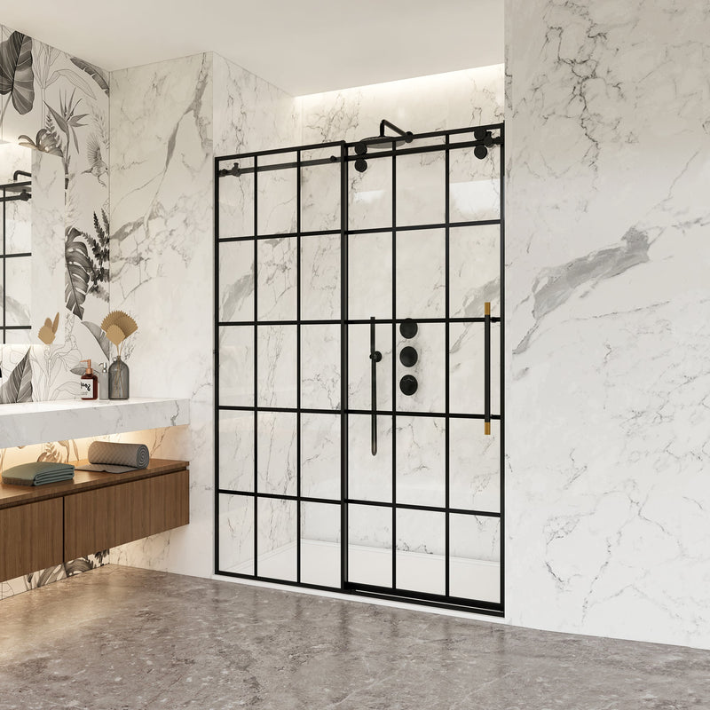 Vinnova 319048-SS-MB Puente Single Sliding Frameless Shower Door in Matte Black