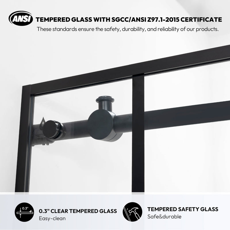 Vinnova 319048-SS-MB Puente Single Sliding Frameless Shower Door in Matte Black