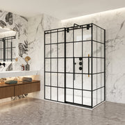 Vinnova 319048+36P-MB Puente Rectangle Single Sliding Frameless Shower Enclosure in Matte Black - view 2