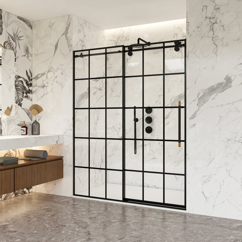 Vinnova 319048-SS-MB Puente Single Sliding Frameless Shower Door in Matte Black