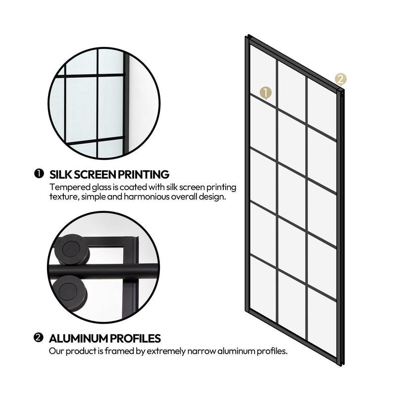Vinnova 319048+36P-MB Puente Rectangle Single Sliding Frameless Shower Enclosure in Matte Black