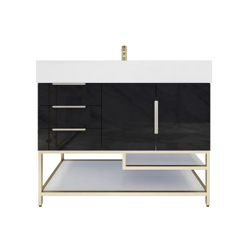 Moreno Bath BETHANYFS42-L Bethany 42'' Freestanding Art Deco Bathroom Vanity Set with Reinforced Acrylic Sink Top (Left Side Drawers)