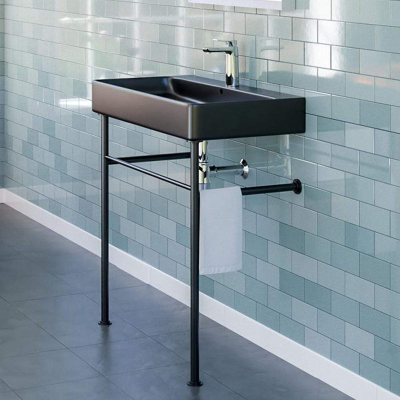 32" Baggs Black Vitreous China Console Bathroom Sink with Black Powdercoat Steel Stand
