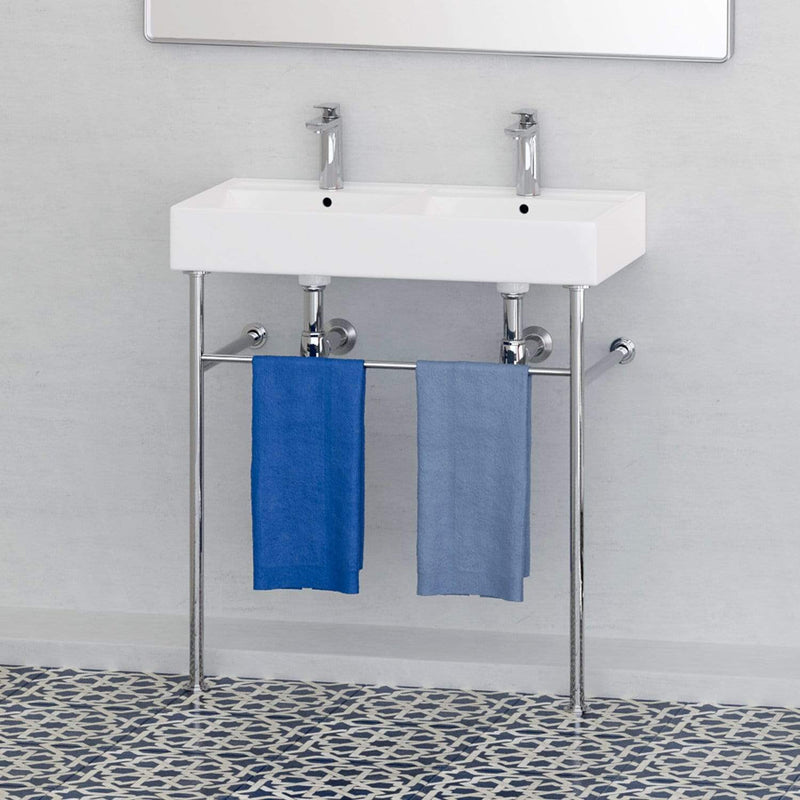32" Elkins Double Bowl Vitreous China Console Bathroom Sink with Steel Stand