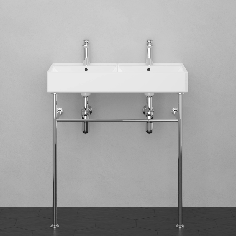 32" Elkins Double Bowl Vitreous China Console Bathroom Sink with Steel Stand