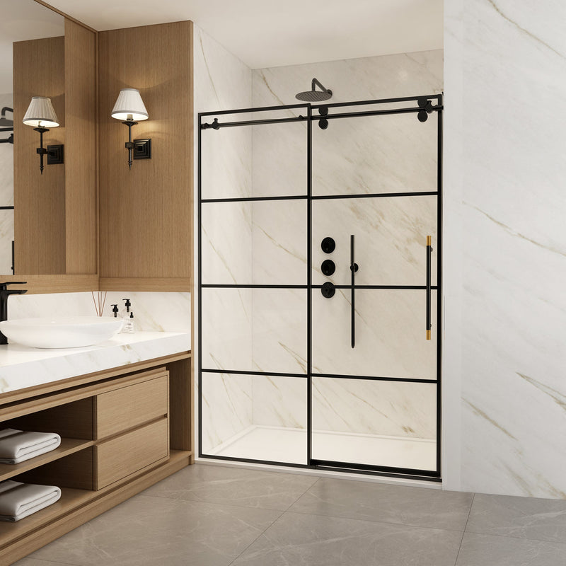 Vinnova 320048-SS-MB Losar Single Sliding Frameless Shower Door in Matte Black