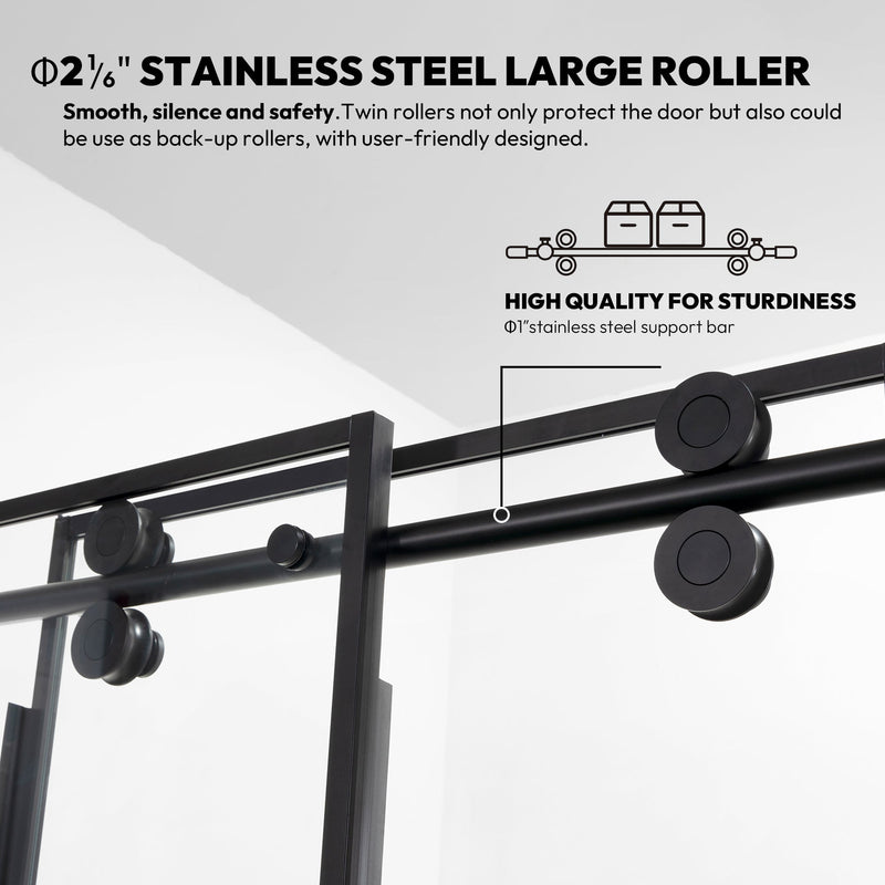 Vinnova 320048-SS-MB Losar Single Sliding Frameless Shower Door in Matte Black