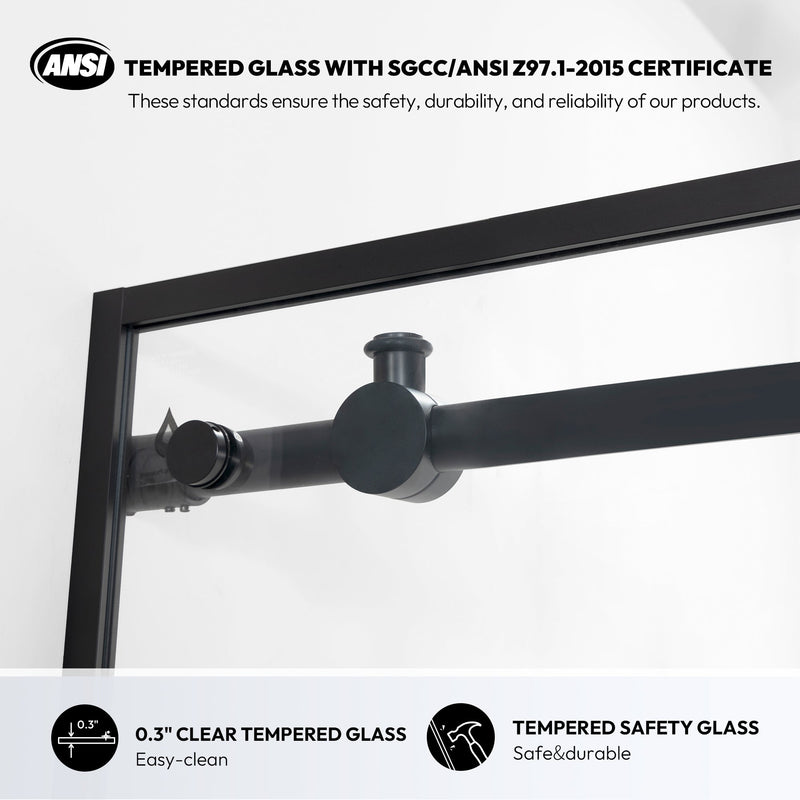 Vinnova 320048-SS-MB Losar Single Sliding Frameless Shower Door in Matte Black
