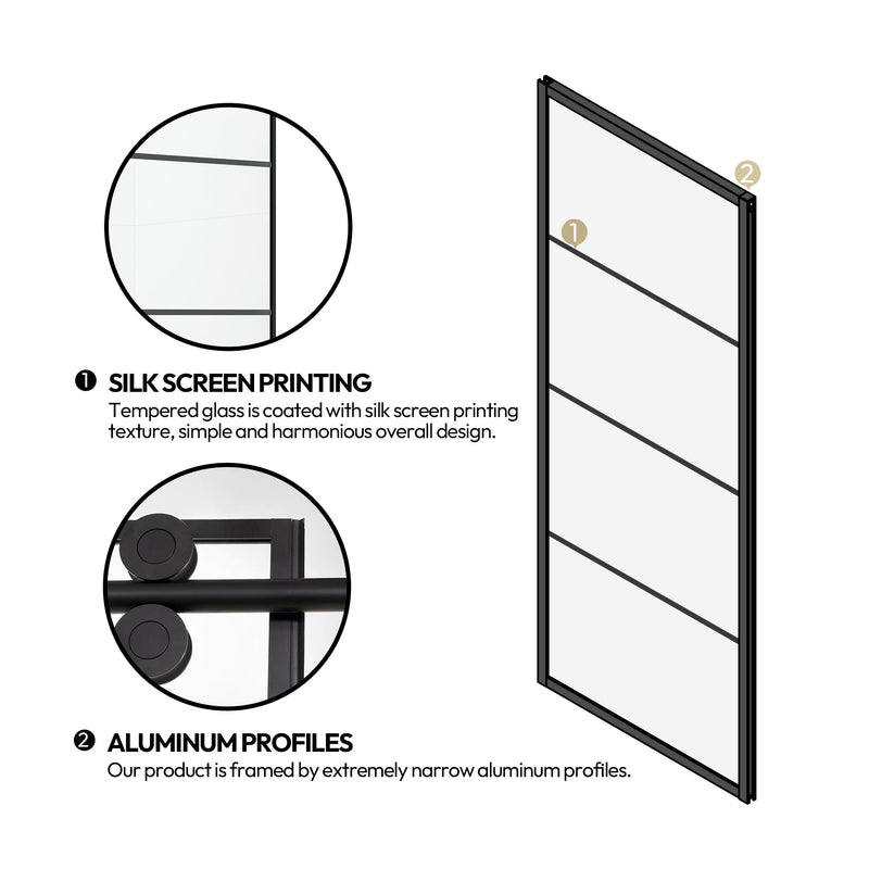 Vinnova 320048-SS-MB Losar Single Sliding Frameless Shower Door in Matte Black