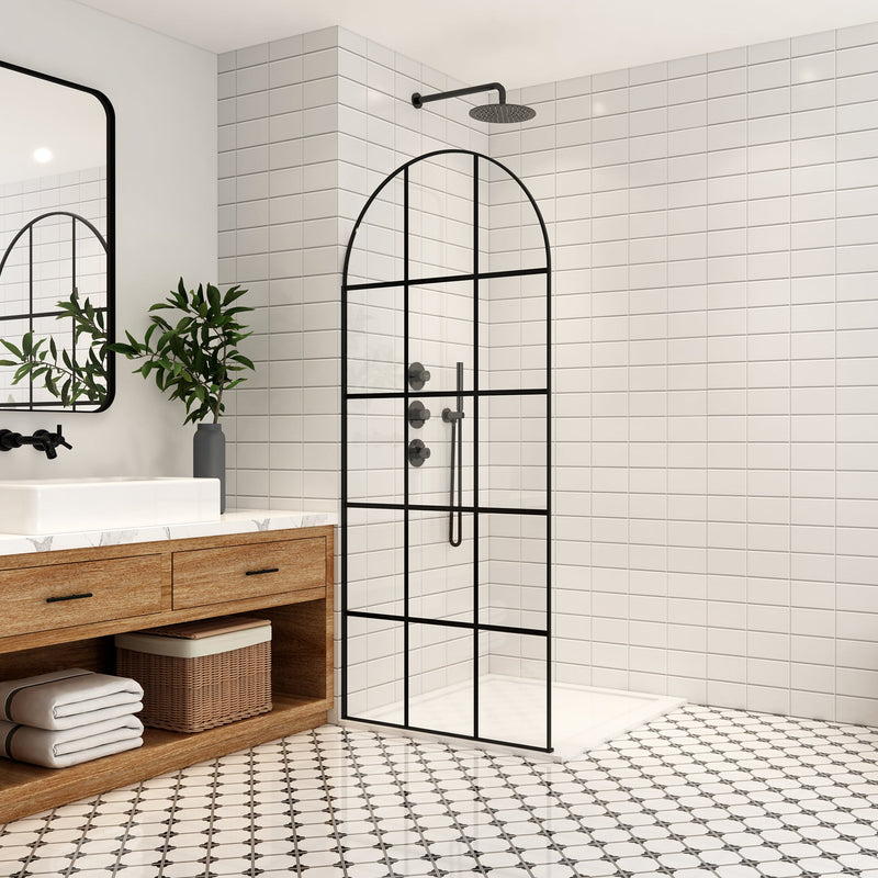 Vinnova 322034-WR-MB Aranaz 34" W x 78" H Fixed Single Panel Frameless Shower Door in Matte Black with Clear Glass