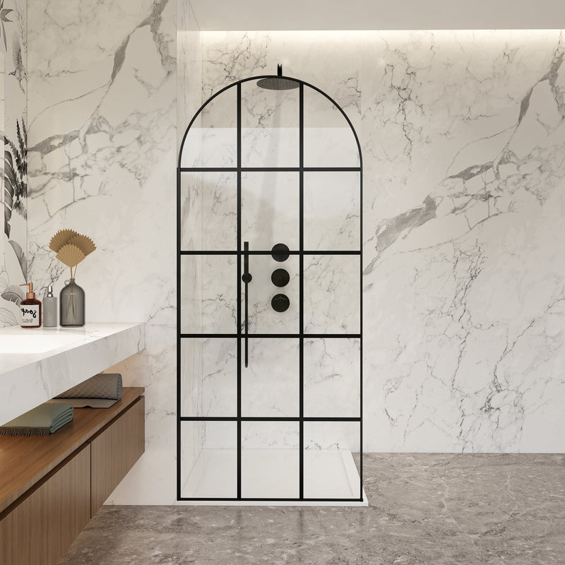 Vinnova 322034-WR-MB Aranaz 34" W x 78" H Fixed Single Panel Frameless Shower Door in Matte Black with Clear Glass