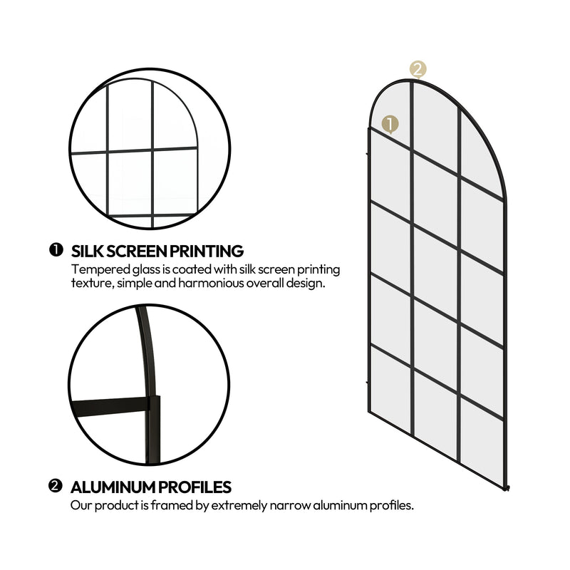 Vinnova 322034-WR-MB Aranaz 34" W x 78" H Fixed Single Panel Frameless Shower Door in Matte Black with Clear Glass