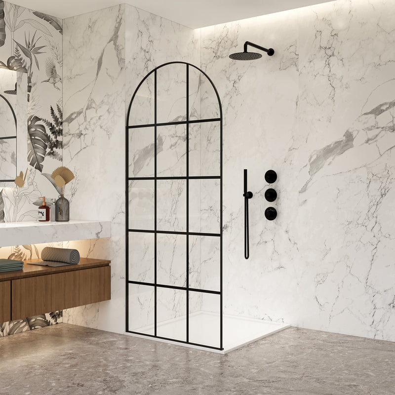 Vinnova 322034-WR-MB Aranaz 34" W x 78" H Fixed Single Panel Frameless Shower Door in Matte Black with Clear Glass