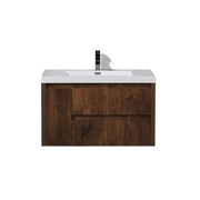 Moreno Bath JAD36R Jade 36" Floating Bathroom Vanity Set with Reinforced Acrylic Sink Top (Right Drawer) - Rosewood