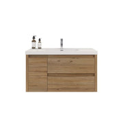 Moreno Bath JAD36R Jade 36" Floating Bathroom Vanity Set with Reinforced Acrylic Sink Top (Right Drawer) - Natural Oak
