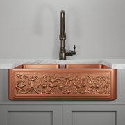 33" Ashland Copper Vine Design Double-Bowl Farmhouse Sink
